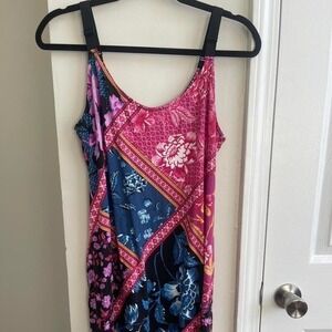 Lilac London Floral Patchwork Handkerchief Hem Dress Pink Blue‎ Large